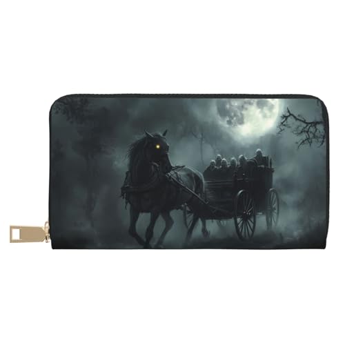 VOSERY Geldbörse Damen Leder Bifold Multi Card Wallet Halloween Geisterkutsche Mondnacht Damen Lange Geldbörse Geldbörsen VOSERY Geldbörse Damen Leder Bifold Multi Card Wallet Halloween Geisterkutsche Mondnacht Damen Lange Geldbörse Geldbörsen von VOSERY