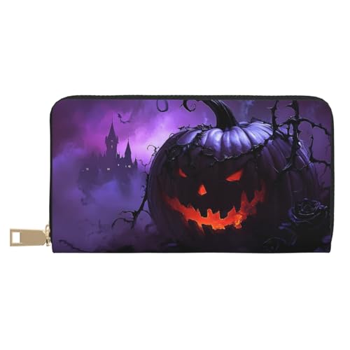 VOSERY Geldbörse Damen Leder Bifold Multi Card Wallet Halloween Lila Kürbis Damen Lange Geldbörse Geldbörsen VOSERY Geldbörse Damen Leder Bifold Multi Card Wallet Halloween Lila Kürbis Damen Lange Geldbörse Geldbörsen von VOSERY