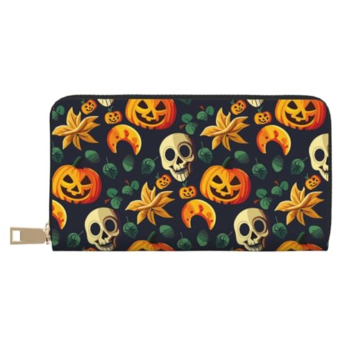 VOSERY Geldbörse Damen Leder Bifold Multi Card Wallet Halloween Skull Damen Geldbörsen Lange Geldbörse von VOSERY