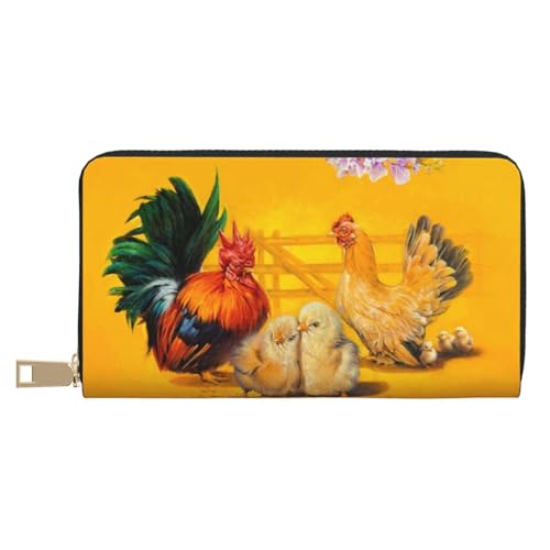 VOSERY Geldbörse Damen Leder Bifold Multi Card Wallet Huhn Familie Hahn Damen Geldbörsen Lange Geldbörse von VOSERY