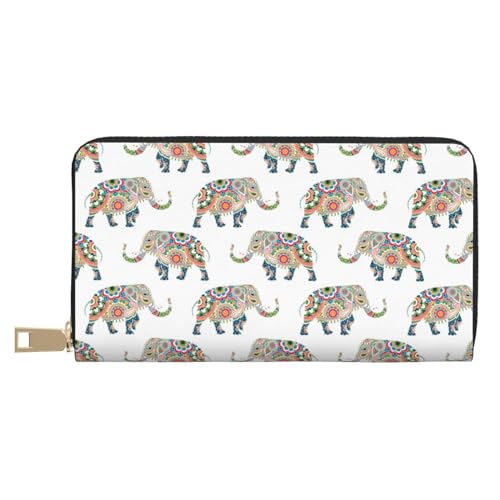 VOSERY Geldbörse Damen Leder Bifold Multi Card Wallet Indische Elefant Damen Geldbörsen Lange Geldbörse von VOSERY