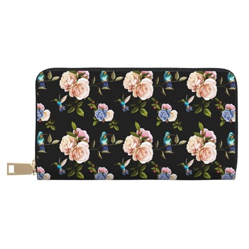 VOSERY Geldbörse Damen Leder Bifold Multi Card Wallet Kolibri Nelke Schwarz Damen Lange Geldbörse Geldbörsen VOSERY Geldbörse Damen Leder Bifold Multi Card Wallet Kolibri Nelke Schwarz Damen Lange Geldbörse Geldbörsen von VOSERY