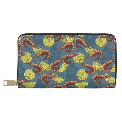 VOSERY Geldbörse Damen Leder Bifold Multi Card Wallet Lemon Sliced Shrimp Damen Geldbörsen Lange Geldbörse von VOSERY