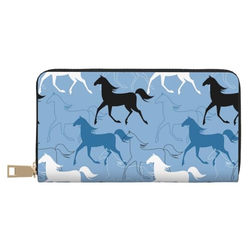 VOSERY Geldbörse Damen Leder Bifold Multi Card Wallet Minimalistische Linie Pferd Schwarz Weiß Damen Geldbörsen Lange Geldbörse von VOSERY