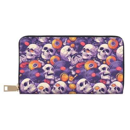 VOSERY Geldbörse Damen Leder Bifold Multi Card Wallet Musik Skull Schallplatte Damen Geldbörsen Lange Geldbörse von VOSERY
