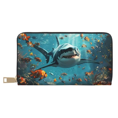 VOSERY Geldbörse Damen Leder Bifold Multi Card Wallet Realistische Ocean Shark Damen Lange Geldbörse Geldbörsen von VOSERY