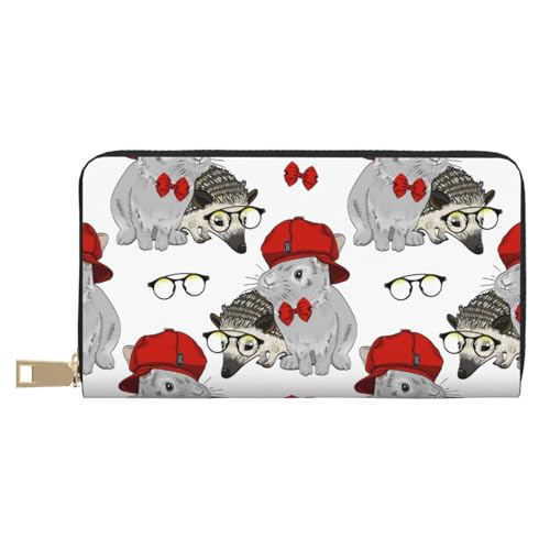 VOSERY Geldbörse Damen Leder Bifold Multi Card Wallet Red Hat Cute Rabbit Glasses Igel Damen Geldbörsen Lange Geldbörse VOSERY Geldbörse Damen Leder Bifold Multi Card Wallet Red Hat Cute Rabbit Glasses Igel Damen Geldbörsen Lange Geldbörse von VOSERY