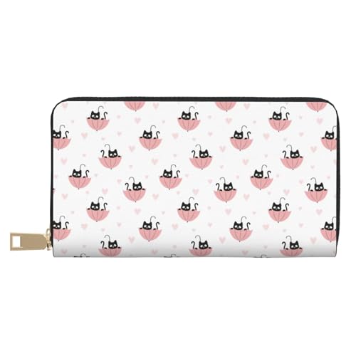 VOSERY Geldbörse Damen Leder Bifold Multi Card Wallet Regenschirm Katze Damen Lange Geldbörse Geldbörsen von VOSERY