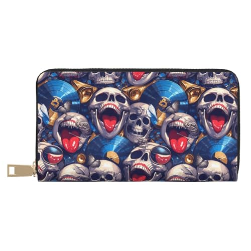 VOSERY Geldbörse Damen Leder Bifold Multi Card Wallet Rock Skull Blue Record Damen Geldbörsen Lange Geldbörse von VOSERY