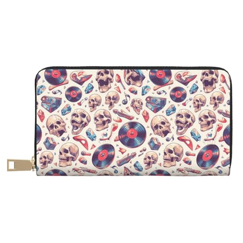 VOSERY Geldbörse Damen Leder Bifold Multi Card Wallet Rock Skull Rekord Retro Damen Geldbörsen Lange Geldbörse von VOSERY
