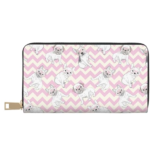 VOSERY Geldbörse Damen Leder Bifold Multi Card Wallet Rosa Gestreift Süße Französische Bulldogge Damen Geldbörsen Lange Geldbörse VOSERY Geldbörse Damen Leder Bifold Multi Card Wallet Rosa Gestreift Süße Französische Bulldogge Damen Geldbörsen Lange Geldbörse von VOSERY