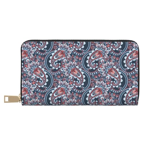 VOSERY Geldbörse Damen Leder Bifold Multi Card Wallet Rot Blau Weiß Paisley Damen Lange Geldbörse Geldbörsen VOSERY Geldbörse Damen Leder Bifold Multi Card Wallet Rot Blau Weiß Paisley Damen Lange Geldbörse Geldbörsen von VOSERY