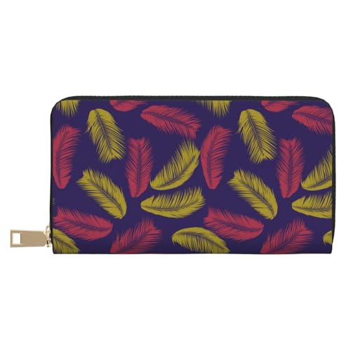 VOSERY Geldbörse Damen Leder Bifold Multi Card Wallet Rot Gelb Feder Damen Geldbörsen Lange Geldbörse von VOSERY