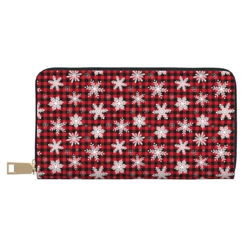 VOSERY Geldbörse Damen Leder Bifold Multi Card Wallet Schneeflocken Plaid Weihnachten Damen Lange Geldbörse Geldbörsen von VOSERY