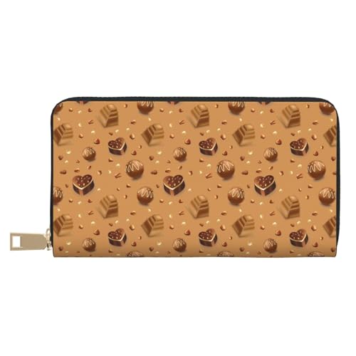 VOSERY Geldbörse Damen Leder Bifold Multi Card Wallet Schokoladenmuster No.9053 Damen Lange Geldbörse Geldbörsen von VOSERY