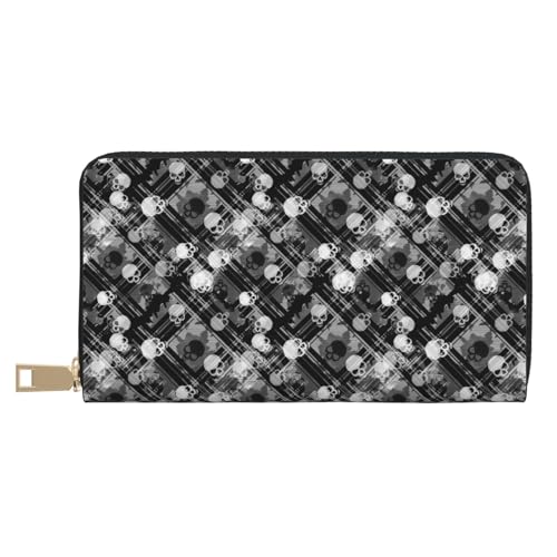 VOSERY Geldbörse Damen Leder Bifold Multi Card Wallet Schwarz und Weiß Totenköpfe Damen Lange Geldbörse Geldbörsen von VOSERY