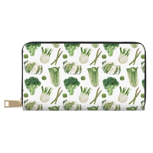 VOSERY Geldbörse Damen Leder Bifold Multi Card Wallet Spargeldruck Brokkoli Damen Lange Geldbörse Geldbörsen von VOSERY