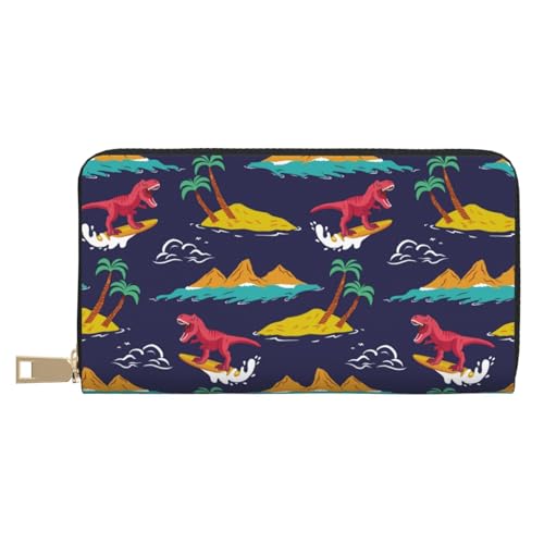 VOSERY Geldbörse Damen Leder Bifold Multi Card Wallet Surfer Rot Dinosaurier Damen Geldbörsen Lange Geldbörse von VOSERY