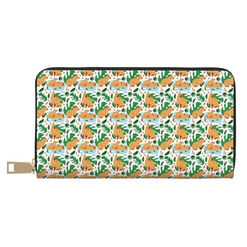 VOSERY Geldbörse Damen Leder Bifold Multi Card Wallet Tropical Capybara Damen Lange Geldbörse Geldbörsen VOSERY Geldbörse Damen Leder Bifold Multi Card Wallet Tropical Capybara Damen Lange Geldbörse Geldbörsen von VOSERY
