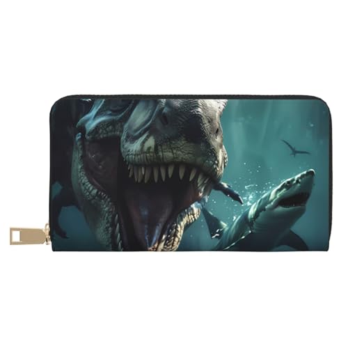 VOSERY Geldbörse Damen Leder Bifold Multi Card Wallet Unterwasser Dinosaurier Hai Damen Lange Geldbörse Geldbörsen von VOSERY