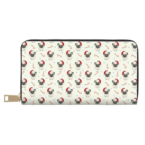 VOSERY Geldbörse Damen Leder Bifold Multi Card Wallet Weihnachten Mops Hund Damen Lange Geldbörse Geldbörsen von VOSERY