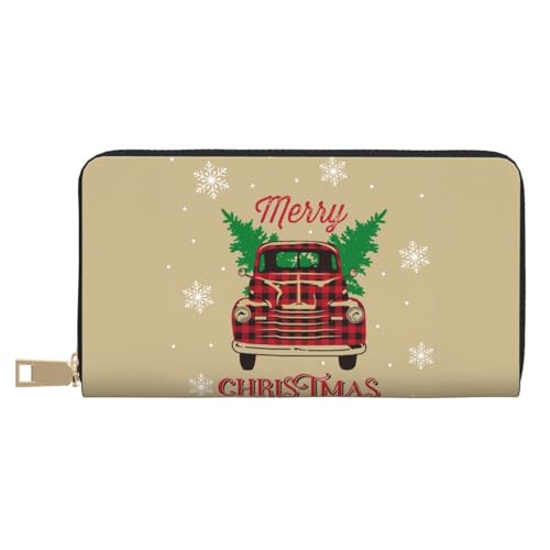 VOSERY Geldbörse Damen Leder Bifold Multi Card Wallet Weihnachten Vintage Rot Truck Damen Lange Geldbörse Geldbörsen von VOSERY