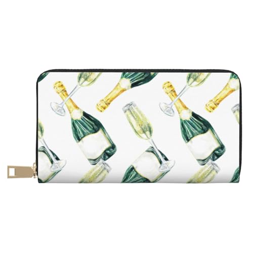 VOSERY Geldbörse Damen Leder Bifold Multi Card Wallet Weinflaschenmuster Damen Geldbörsen Lange Geldbörse VOSERY Geldbörse Damen Leder Bifold Multi Card Wallet Weinflaschenmuster Damen Geldbörsen Lange Geldbörse von VOSERY