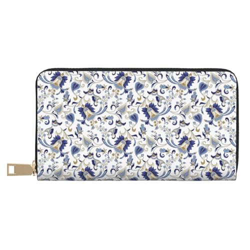 VOSERY Geldbörse Damen Leder Bifold Multi Card Wallet Weiß Blau Paisley Damen Lange Geldbörse Geldbörsen VOSERY Geldbörse Damen Leder Bifold Multi Card Wallet Weiß Blau Paisley Damen Lange Geldbörse Geldbörsen von VOSERY