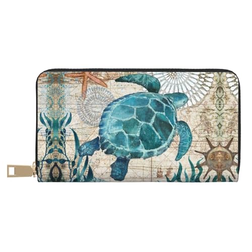 VOSERY Geldbörse für Damen, Leder, Bifold Multi Card, Aquarell, Meeresschildkröte, lange Geldbörse für Damen VOSERY Geldbörse für Damen, Leder, Bifold Multi Card, Aquarell, Meeresschildkröte, lange Geldbörse für Damen von VOSERY