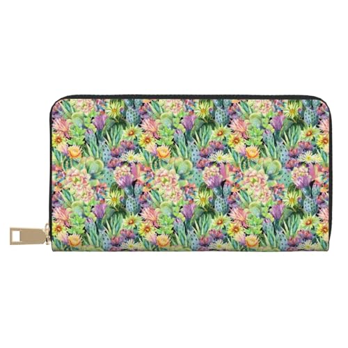 VOSERY Geldbörse für Damen, Leder, Bifold Multi Card, Aquarell, blühender Kaktus, lange Geldbörse für Damen VOSERY Geldbörse für Damen, Leder, Bifold Multi Card, Aquarell, blühender Kaktus, lange Geldbörse für Damen von VOSERY