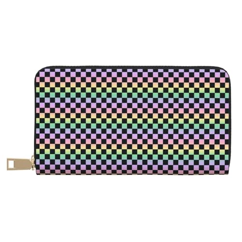 VOSERY Geldbörse für Damen, Leder, Bifold Multi Card, Regenbogen-Farbverlauf, bunt kariert, lange Damengeldbörse VOSERY Geldbörse für Damen, Leder, Bifold Multi Card, Regenbogen-Farbverlauf, bunt kariert, lange Damengeldbörse von VOSERY