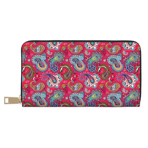 VOSERY Geldbörse für Damen, Leder, Bifold Multi Card, bunte Paisleymuster, lange Geldbörse für Damen von VOSERY