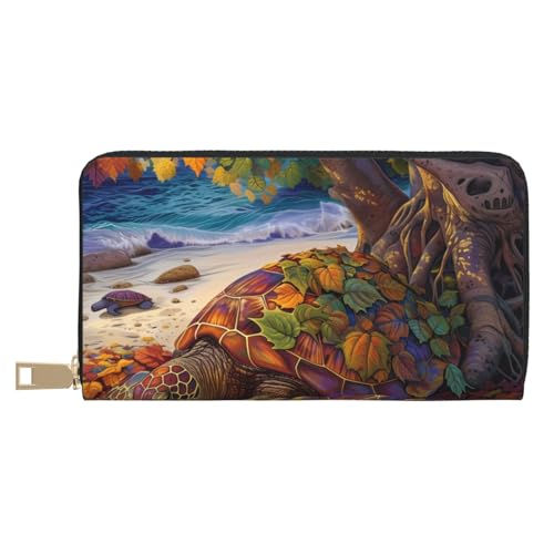 VOSERY Geldbörse für Damen, Leder, Bifold Multi Card, buntes Ahornblatt, Strandschildkröte, lange Geldbörse für Damen VOSERY Geldbörse für Damen, Leder, Bifold Multi Card, buntes Ahornblatt, Strandschildkröte, lange Geldbörse für Damen von VOSERY