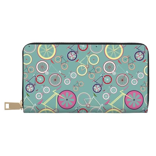 VOSERY Geldbörse für Damen, Leder, Bifold Multi Card, buntes Fahrrad-Muster, Damengeldbörse, lange Geldbörse VOSERY Geldbörse für Damen, Leder, Bifold Multi Card, buntes Fahrrad-Muster, Damengeldbörse, lange Geldbörse von VOSERY