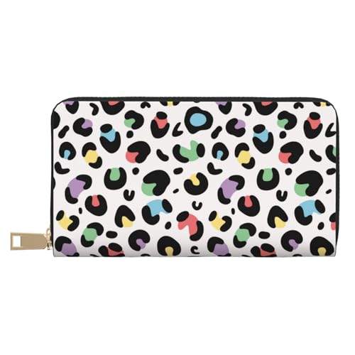 VOSERY Geldbörse für Damen, Leder, Bifold Multi Card, buntes Leopardenmuster, lange Geldbörse von VOSERY