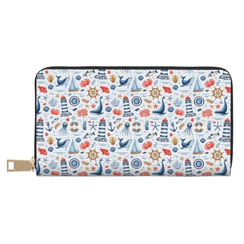 VOSERY Geldbörse für Damen, Leder, Bifold Multi Card Wallet, Aquarell, nautisch, lange Geldbörse für Damen VOSERY Geldbörse für Damen, Leder, Bifold Multi Card Wallet, Aquarell, nautisch, lange Geldbörse für Damen von VOSERY