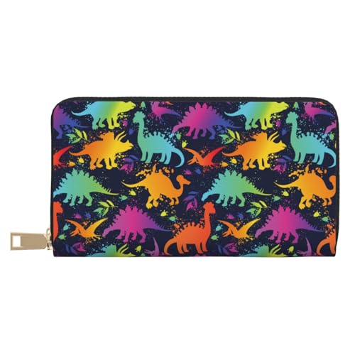VOSERY Geldbörse für Damen, Leder, Bifold Multi Card Wallet, Bunte Dinosaurier C Damen Geldbörsen, lange Geldbörse von VOSERY