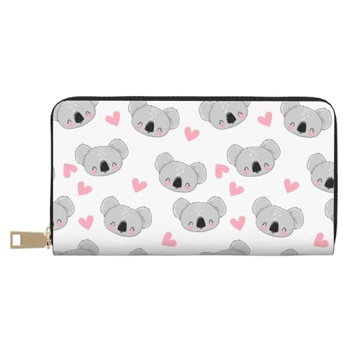 VOSERY Geldbörse für Damen, Leder, Bifold Multi Card Wallet, Grau Koala Pink Heart Damen Geldbörsen, Lange Geldbörse VOSERY Geldbörse für Damen, Leder, Bifold Multi Card Wallet, Grau Koala Pink Heart Damen Geldbörsen, Lange Geldbörse von VOSERY