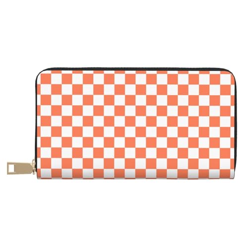 VOSERY Geldbörse für Damen, Leder, Bifold Multi Card Wallet, Weiß Orange Karos Schachbrett Damen Lange Geldbörse Geldbörsen VOSERY Geldbörse für Damen, Leder, Bifold Multi Card Wallet, Weiß Orange Karos Schachbrett Damen Lange Geldbörse Geldbörsen von VOSERY
