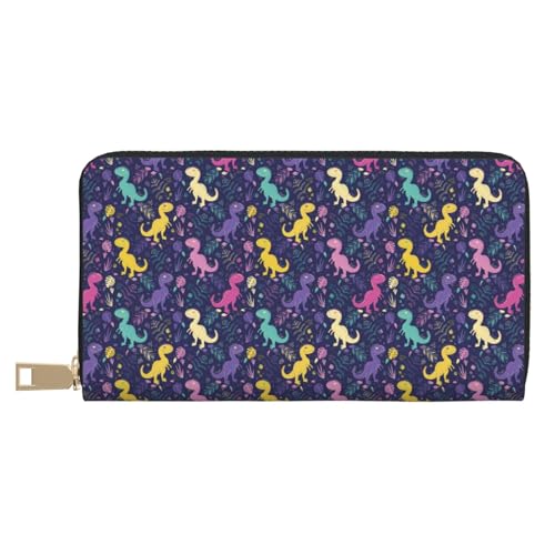 VOSERY Geldbörse für Damen, Leder, Bifold Multi Card Wallet, bunter Dinosaurier D, lange Geldbörse für Damen von VOSERY