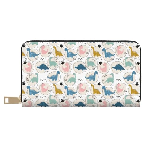 VOSERY Geldbörse für Damen, Leder, Bifold Multi Card Wallet, niedliche Dinosaurier, bunte Damen-Geldbörse, lange Geldbörse von VOSERY