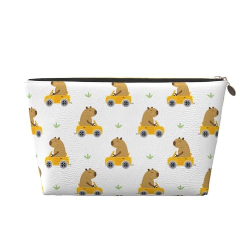 VOSERY Leder-Make-up-Tasche, Kosmetiktasche, Reise-Kulturbeutel für Damen, Auto-Capybaras, Make-up-Tasche, Organizer, niedliche Make-up-Tasche, wasserdichte Make-up-Tasche von VOSERY