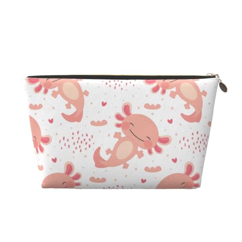 VOSERY Leder-Make-up-Tasche, Kosmetiktasche, Reise-Kulturbeutel für Damen, Cartoon, niedlich, Axolotl, weiß, Make-up-Tasche, Organizer, niedliche Make-up-Tasche, wasserdichte Make-up-Tasche von VOSERY