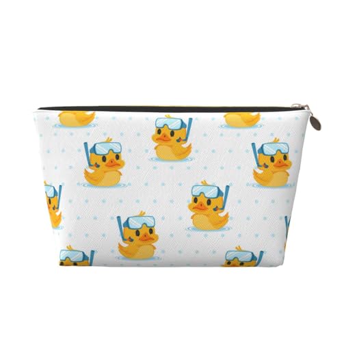 VOSERY Leder-Make-up-Tasche, Kosmetiktasche, Reise-Kulturbeutel für Damen, Cartoon, niedliche Ente, Taucherbrille, Make-up-Tasche, Organizer, niedliche Make-up-Tasche, wasserdichte Make-up-Tasche von VOSERY