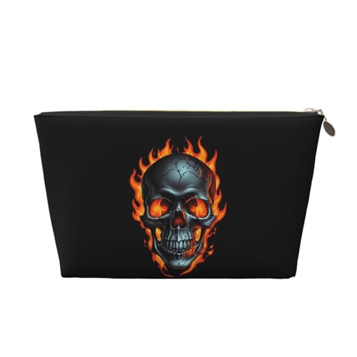 VOSERY Leder-Make-up-Tasche, Kosmetiktasche, Reise-Kulturbeutel für Damen, Flammen-Metall-Totenkopf-Make-up-Tasche, Organizer, niedliche Make-up-Tasche, wasserdichte Make-up-Tasche von VOSERY