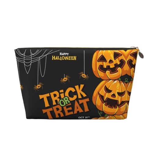 VOSERY Leder-Make-up-Tasche, Kosmetiktasche, Reise-Kulturbeutel für Damen, Halloween-Kürbis, Süßes oder Saures, Make-up-Tasche, Organizer, niedliche Make-up-Tasche, wasserdichte Make-up-Tasche von VOSERY