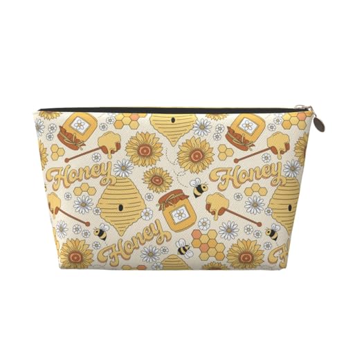 VOSERY Leder-Make-up-Tasche, Kosmetiktasche, Reise-Kulturbeutel für Damen, Honigwaben, Make-up-Tasche, Organizer, niedliche Make-up-Tasche, wasserdichte Make-up-Tasche von VOSERY