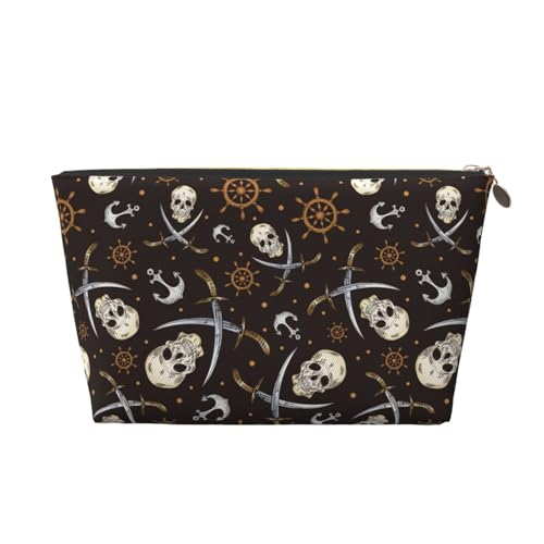 VOSERY Leder-Make-up-Tasche, Kosmetiktasche, Reise-Kulturbeutel für Damen, Piratenschädel, Make-up-Tasche, Organizer, niedliche Make-up-Tasche, wasserdichte Make-up-Tasche von VOSERY