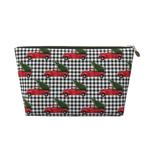 VOSERY Leder-Make-up-Tasche, Kosmetiktasche, Reise-Kulturbeutel für Damen, Weihnachts-LKW-Baum, Büffelkariert, Make-up-Tasche, Organizer, niedliche Make-up-Tasche, wasserdichte Make-up-Tasche von VOSERY