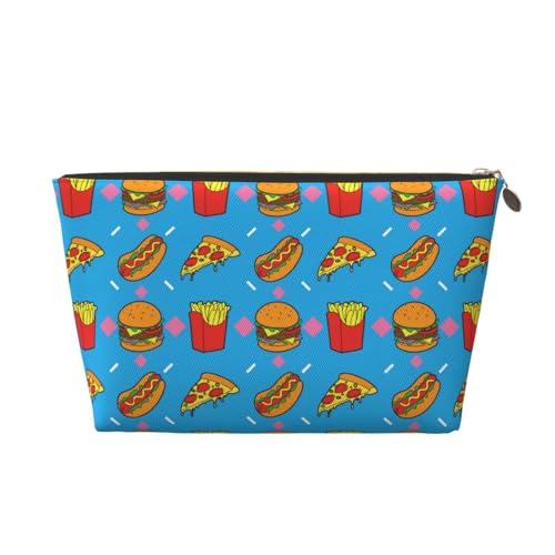 VOSERY Leder-Make-up-Tasche, Kosmetiktasche, Reise-Kulturbeutel für Damen, niedliche Lebensmittel-, Pommes-, Hamburger-, Pizza-Make-up-Tasche, Organizer, niedliche Make-up-Tasche, wasserdichte von VOSERY